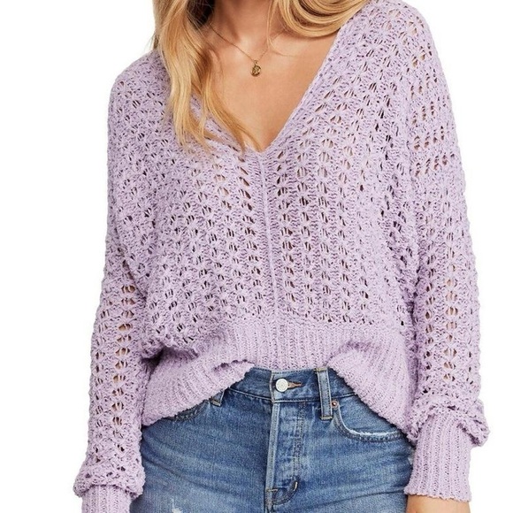 Free People Best of You Open Knit Sweater V-Neck Dolman Sleeve - Picture 2 of 8